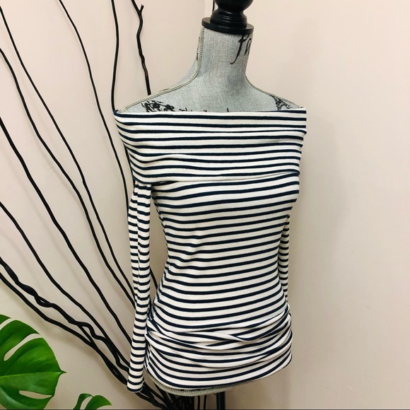 Zara Off Shoulder Cowl Mini Dress Knit Top Stripes - Picture 8 of 9